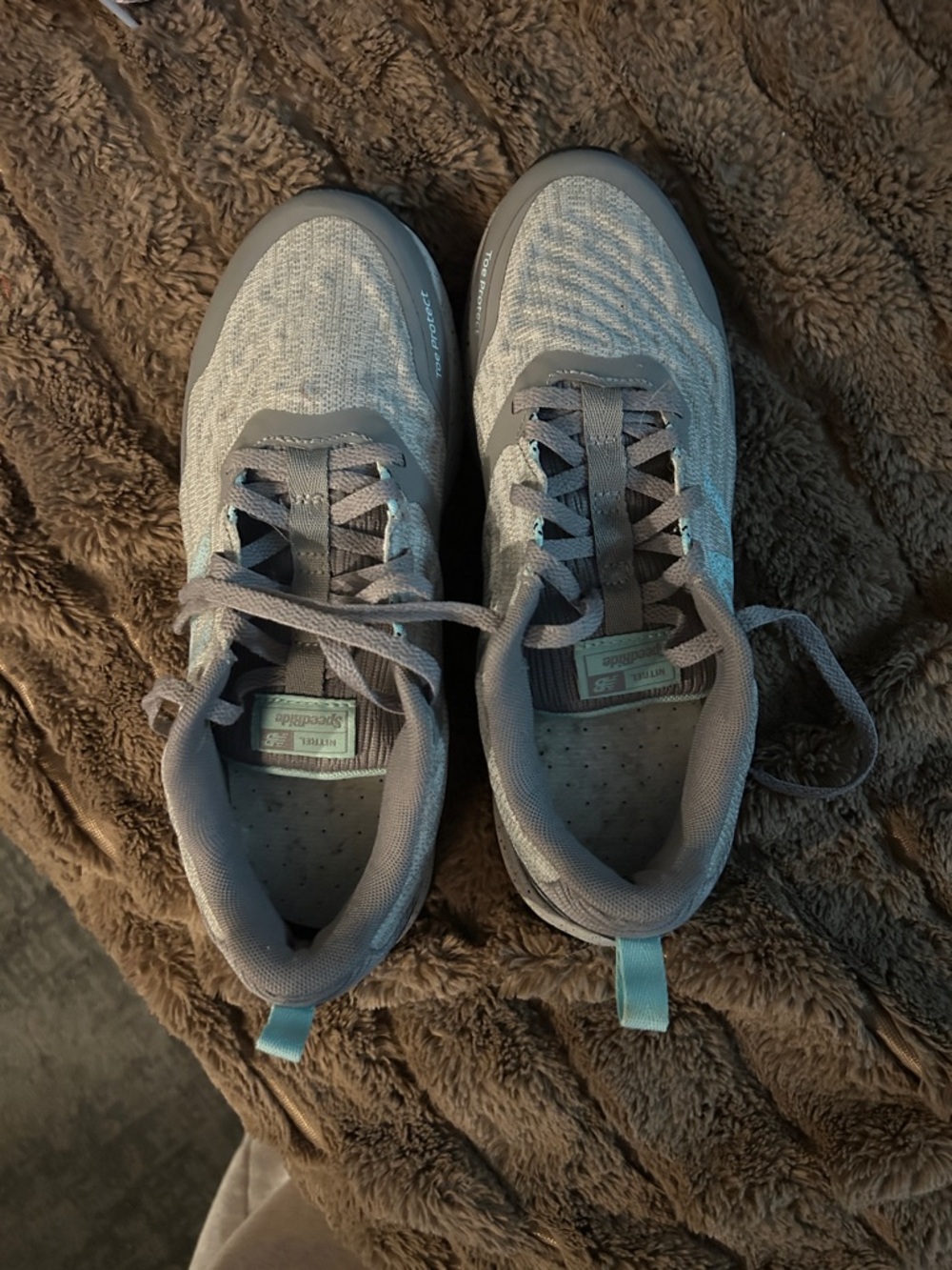 Gray Athletic Sneakers with Light Blue Accents